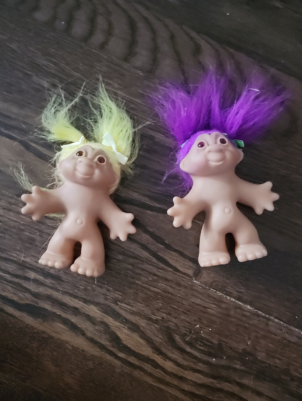 Vintage Troll Dolls with Purple and Yellow Hair - Set of 2